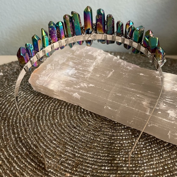 Titanium Aura Quartz Crown Moon Phase Pendant main image 5